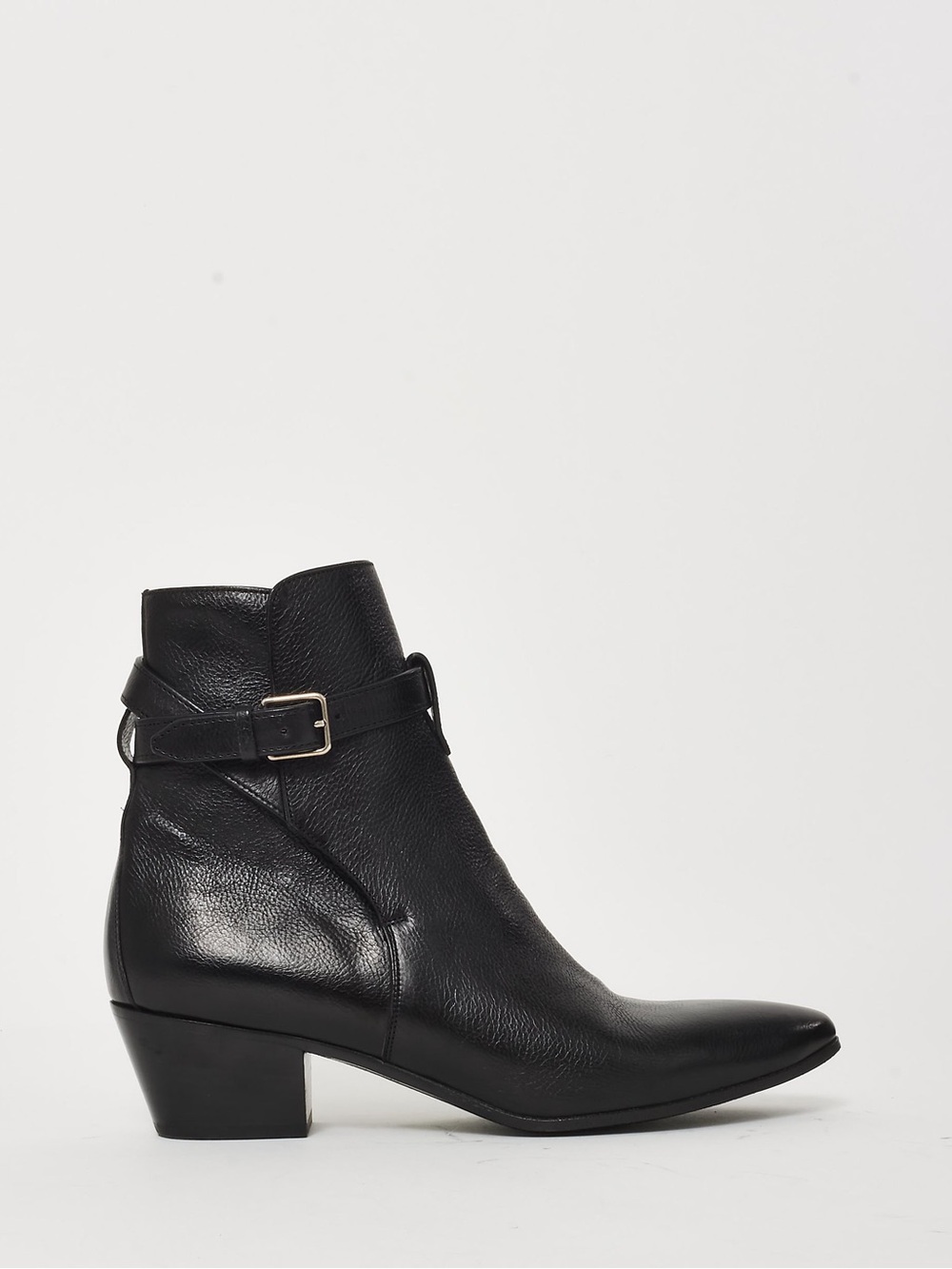 Black Leather Women's Ankle Boots with Buckle Strap